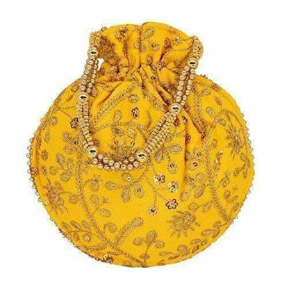 Ethnic Clutch Silk Potli Batwa Pouch Bag with Metal Bead work Gift