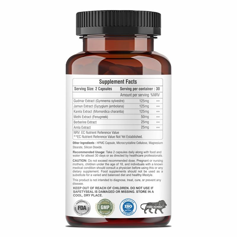 Diabetic Support Capsules | Blood Sugar & Wellness Support | 100% Vegetarian | 60 Capsules