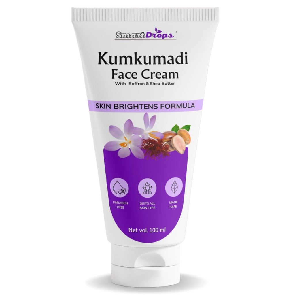 Smartdrops Kumkumadi Skin Care Face Cream with Saffron and Shea Butter Facial Moisturizer | Brightening & Anti-Aging Cream | Reduces Pigmentation |Dark Spots & Fine Lines - 100 ml (Pack 1)