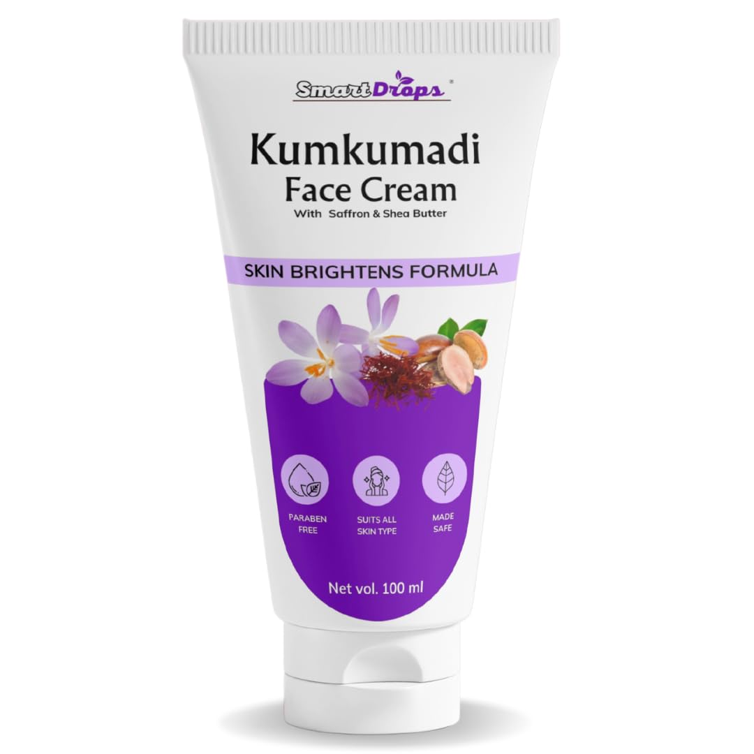 Smartdrops Kumkumadi Skin Care Face Cream with Saffron and Shea Butter Facial Moisturizer | Brightening & Anti-Aging Cream | Reduces Pigmentation |Dark Spots & Fine Lines - 100 ml (Pack 1)