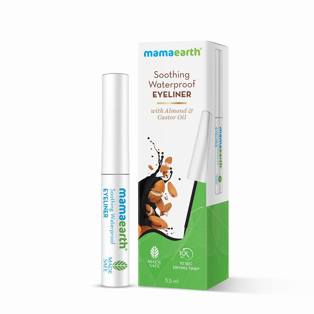 Mamaearth Soothing Waterproof Glossy Finish Liquid Eyeliner With Almond & Castor Oil For 10 Hr Long Stay - 3.5 Ml, Black