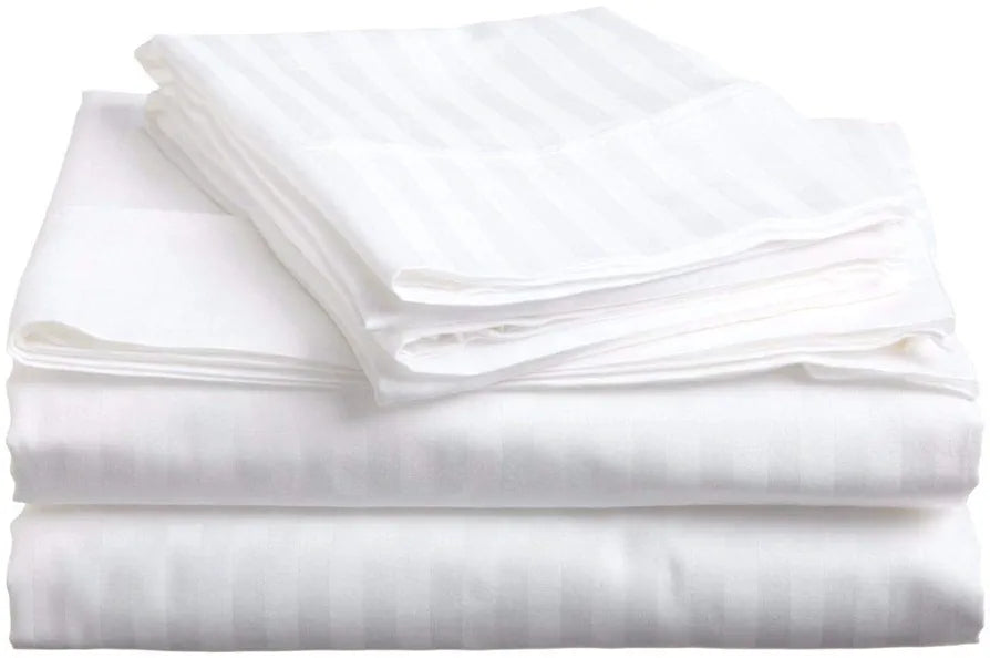 Trance Home Linen Zippered 100% Cotton 300TC Satin Stripe King Size Duvet Cover Quilt Cover Blanket Cover Razai Comforter Cover with 2 Pillow Covers Colour White