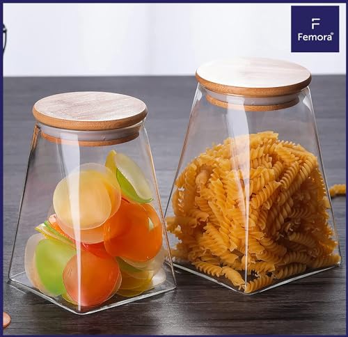 Femora Kitchen Storage Jars Borosilicate Glass Jars for Kitchen With Wooden Lid Air Tight Jar | 550 Ml | Pack of 1 | Transparent