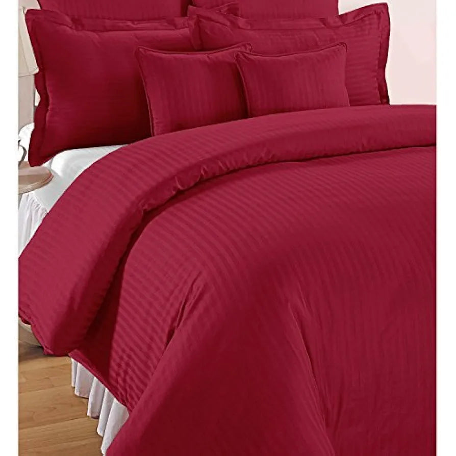 Trance Home Linen 100% Cotton 78x60 inch Queen Fitted 200TC Satin Stripe Elastic Fitted Bedsheet Colour with 2 Pillow Covers Colour Maroon