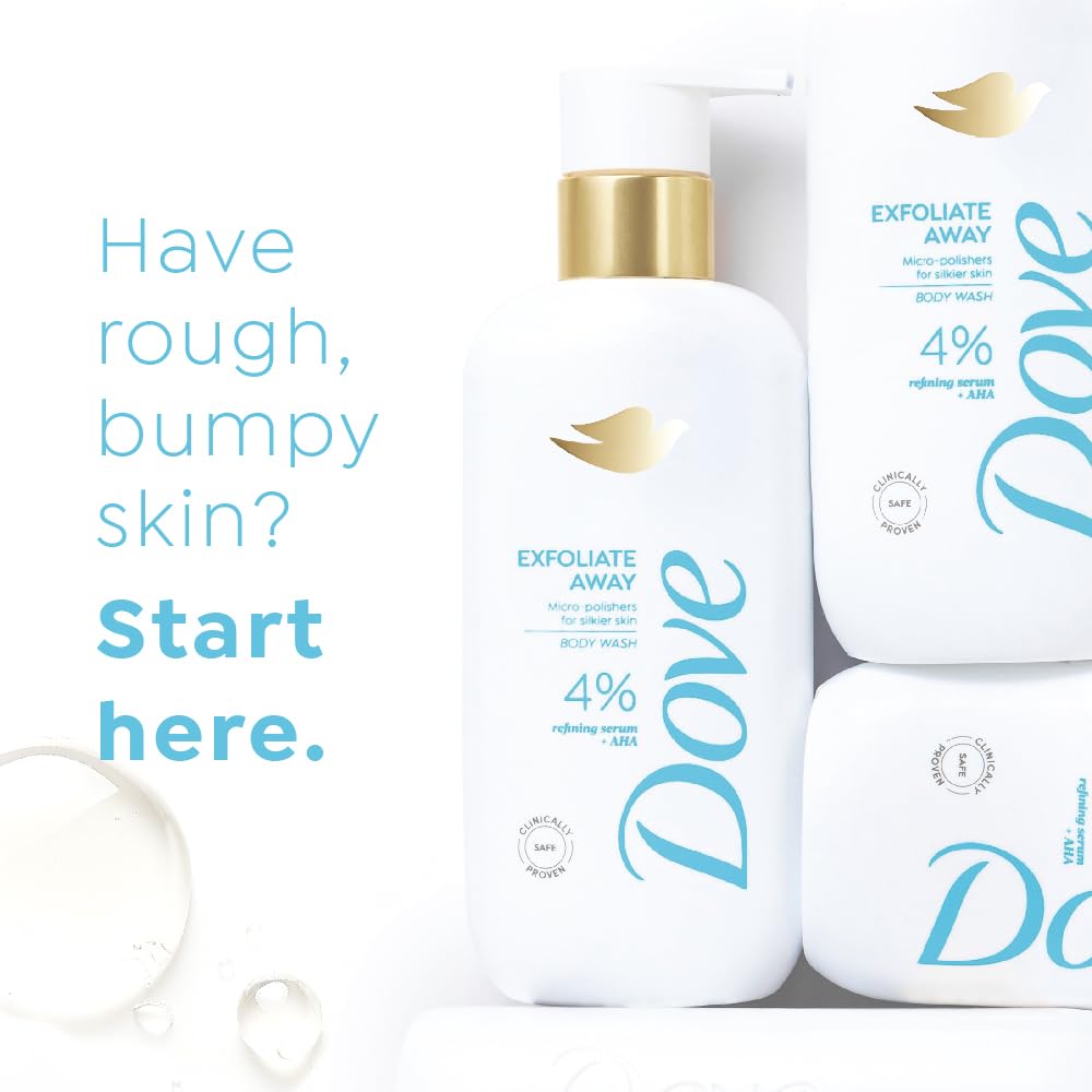 DOVE Exfoliate Away Serum Body Wash, 300 ml, for Refined and Silky Skin, with 4% Refining Serum + AHA, Dermatologist Co-Created, Paraben & SLS Free