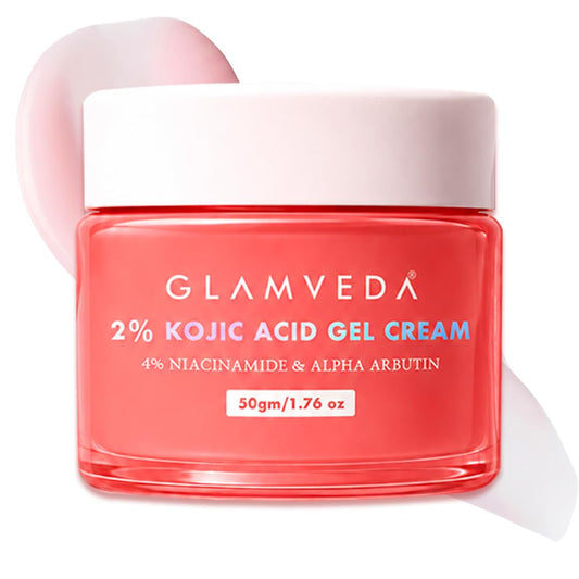 Glamveda 2% Kojic Acid Gel Cream with Niacinamide & Alpha Arbutin | Brightens Skin & Reduces Pigmentation | Fades Dark Spots & Acne Scars | For All Skin Types
