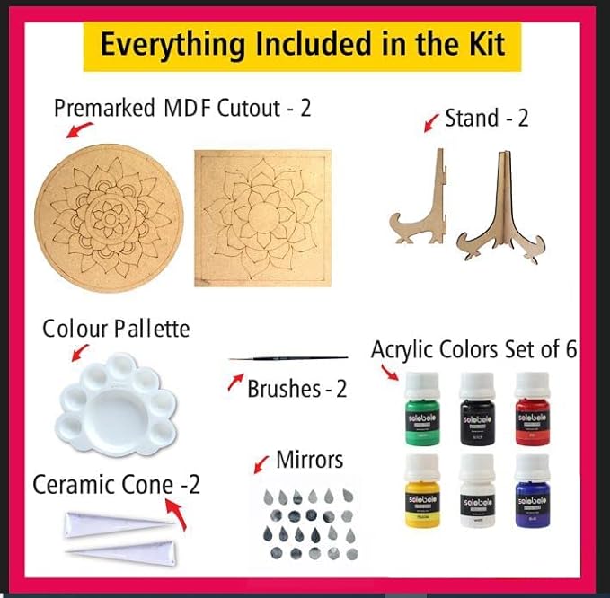Solobolo Lippan Art and Craft Materials Kit for Kids Premarked Mdf Board Warli Art Painting Diy Kit With Stands