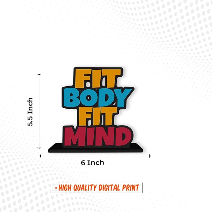 Artvibes Wooden Idols and Figurine Fit Body Fit Mind Fitness Positive Quotes Table Decor for Office Desk Showpiece