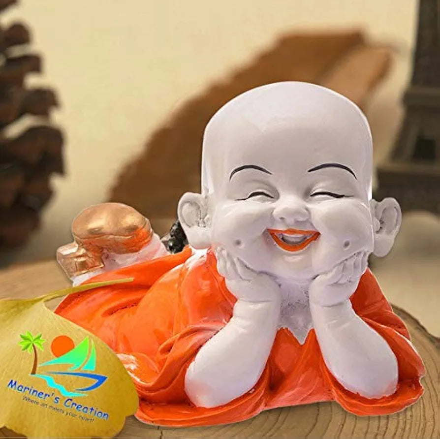 Mariner's Creation Polyresin Cute Baby Monk Laughing Buddha Showpiece Orange