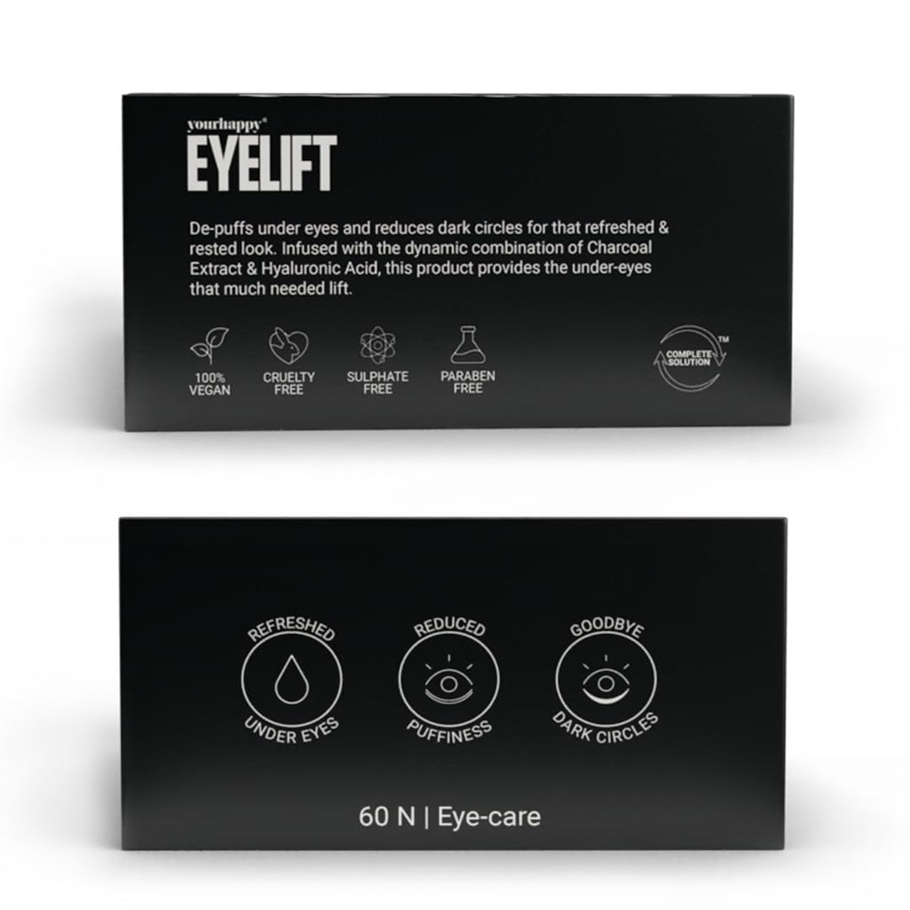 YourHappyLife Hydrogel Under Eye Patches For Dark Circles & Puffiness Reduction with Charcoal and Collagen, Reduces Fine Lines | Hydrates skin & Instant Cooling Effect | Vegan | 60 Patches.