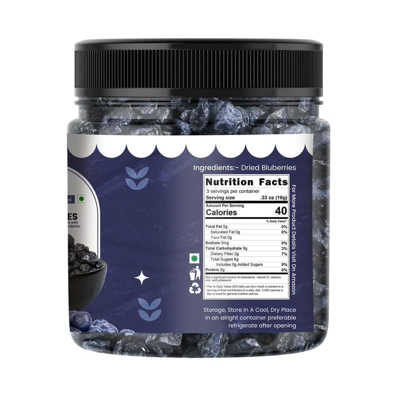 NUTRIZAIKA Organic Dried Blueberry 100 gm | Whole & Naturally Sweet Blueberry | High in Antioxidants & Fiber | Premium Dried Berry
