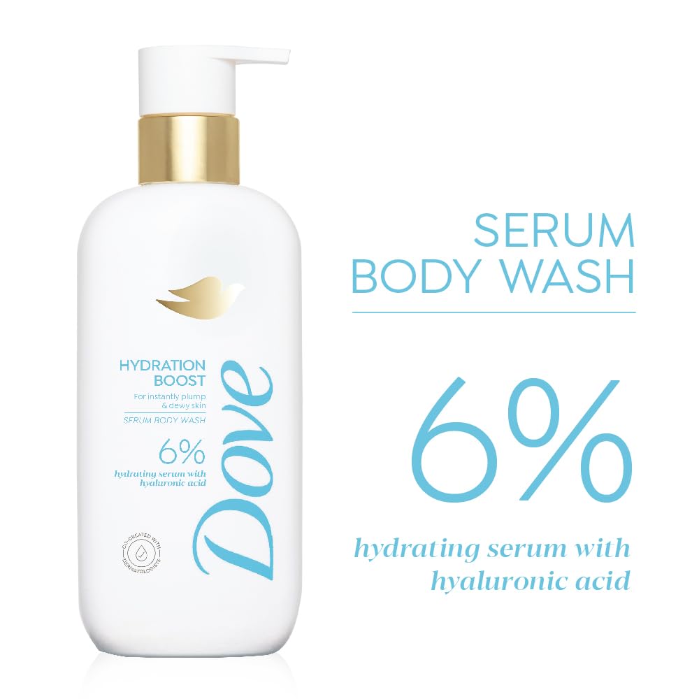 Dove Hydration Boost Serum Body Wash | 6% Hydrating Serum with Hyaluronic Acid | For instantly plump & dewy skin | Paraben & SLS free | 300 ml