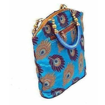 Peacock Print Hand Embroidered Mini Women Handbag - Best For Wedding, Party, Return Gift (Blue)