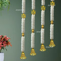 Fabric White Mogra Flower Ganeshji and Bells Wall Hanging Pack of 4 Strings Artificial Flower Latkan 3.5 Feet