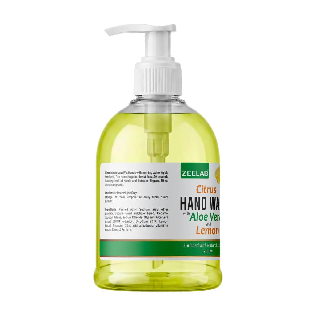 Zeelab Citrus Hand Wash 300ml | Aloe Vera, Lemon Extract, Triclosan & Vitamin E | Gentle Daily Hand Cleanser for Fresh, Soft & Hygienic Hands