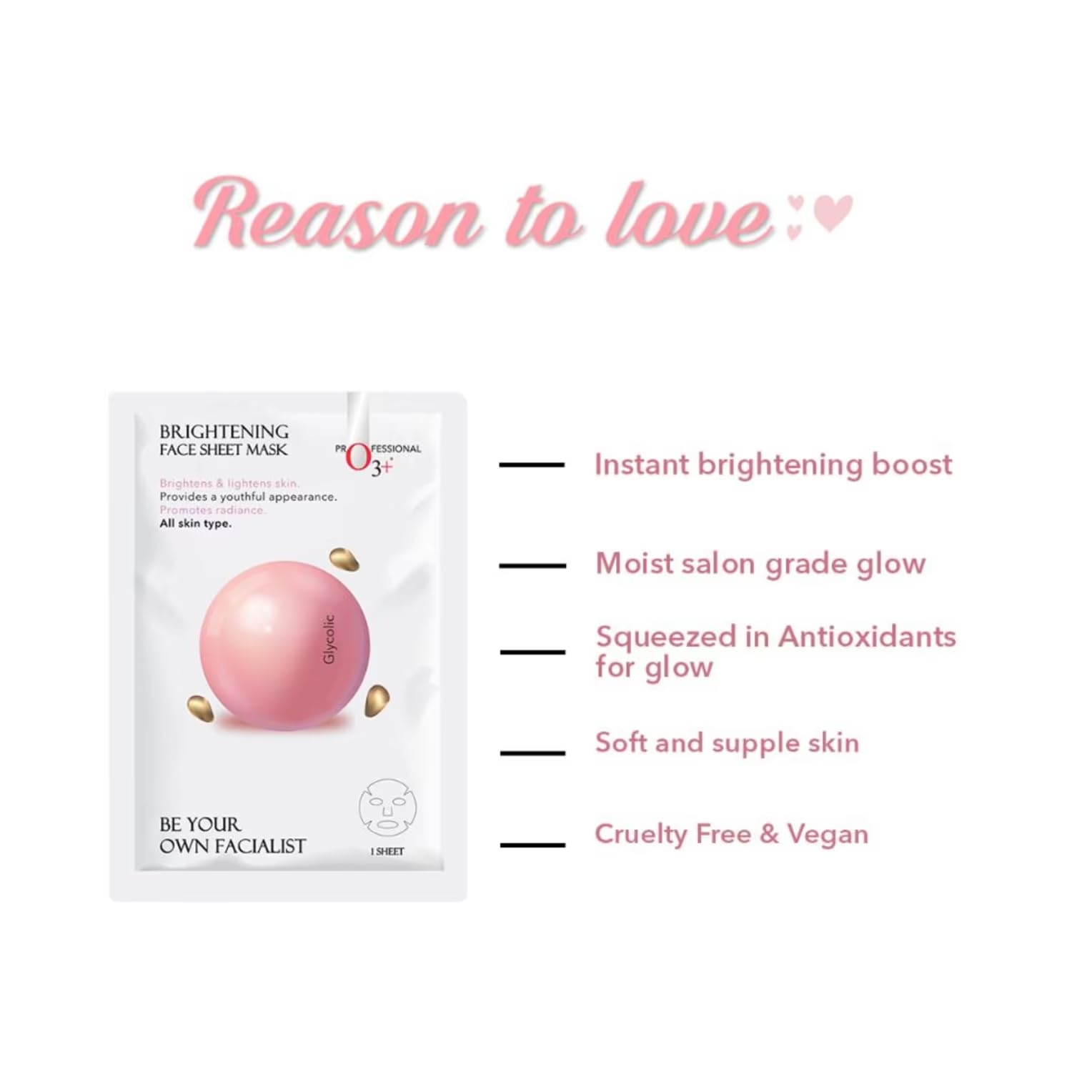 O3+ Facialist Brightening Face Sheet Mask With Glycolic (30g), Reduces Uneven Skin Tone | Brightens And Lightens Skin | For All Skin Type