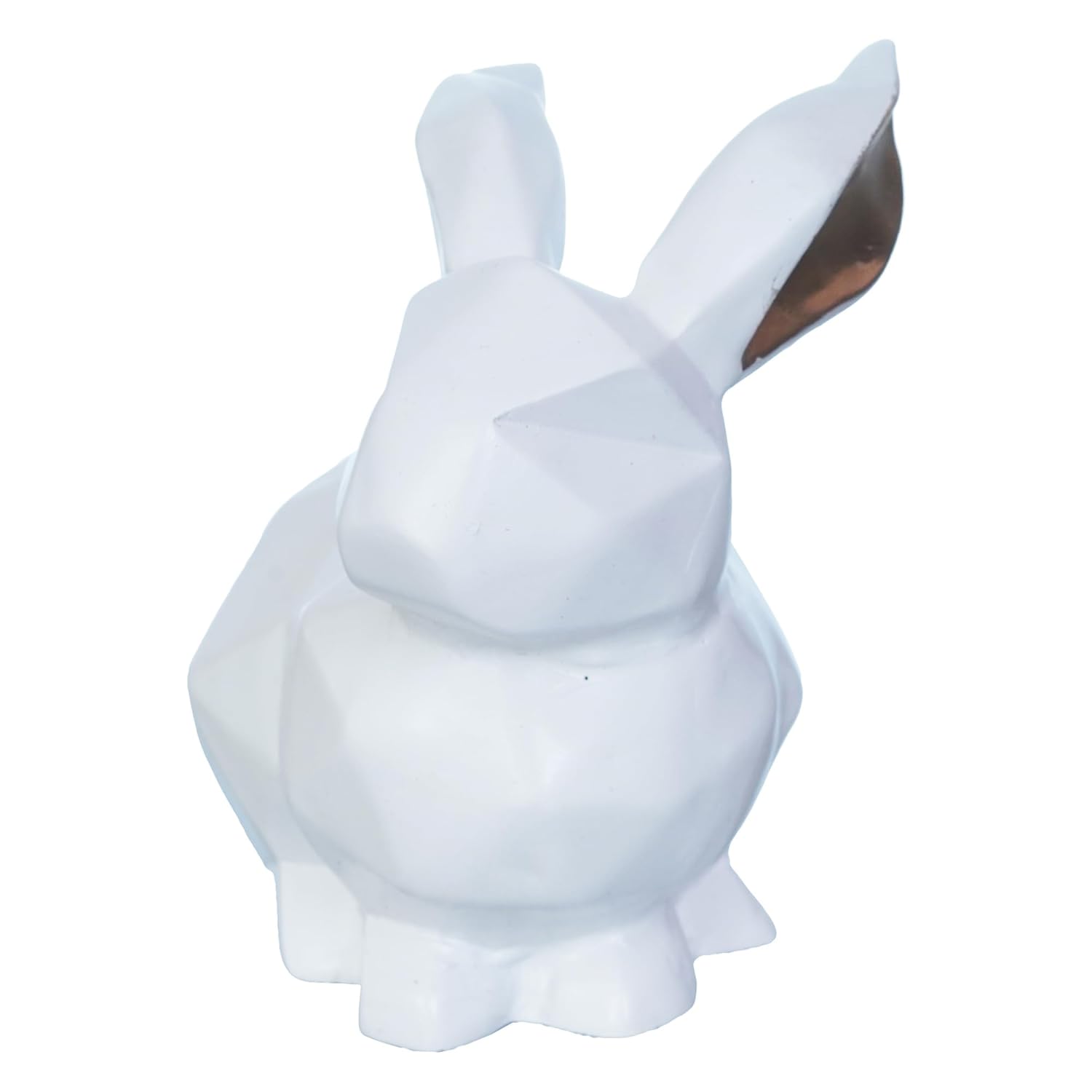 Ecraftindia Geometric Polyresin White Rabbit Statue Animal Figurine Decorative Showpiece for Home