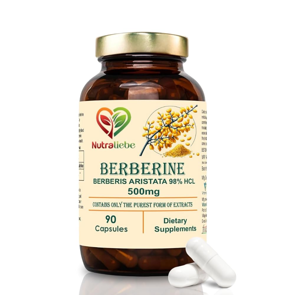Nutraliebe Berberine Extract 98% from Berberis Aristata Stem - Premium Supplement, Non-GMO, 90 Capsules
