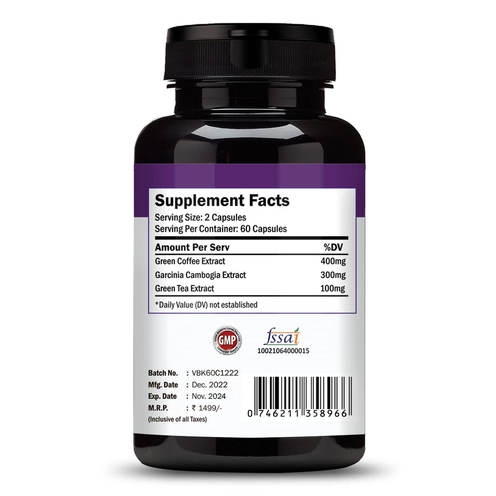 Vokin Biotech Keto Advanced with Green Coffee Extract For Weight Management | Appetite Control Supplement for Men & Women 60 Capsules (Black)
