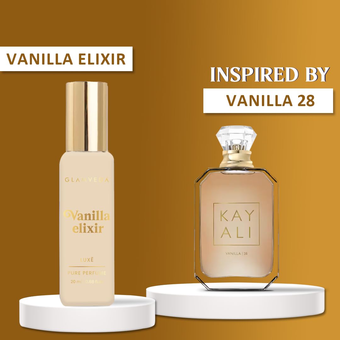 Glamveda Luxury Vanilla Elixir Pure Perfume for Woman 20ml | Long-Lasting Fragrance | Lily, Coconut, Lavender, Jasmine, Vanilla | Floral and Fruity Premium Perfume for Women
