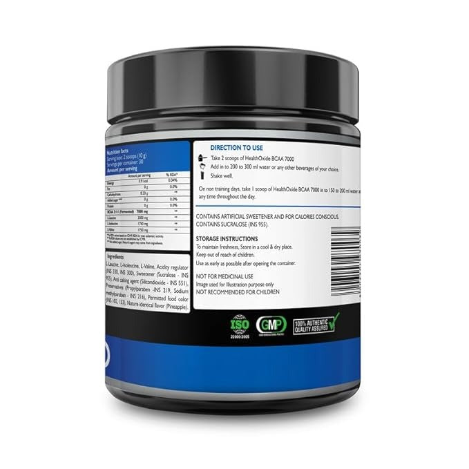 HealthOxide BCAA 7000 Amino Acid Instantized 2:1:1 Powder Pineapple - 300 gms