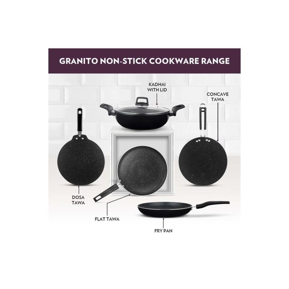 Borosil Granito Non-stick Fry Pan | Induction Friendly | Granite Finish | Pfoa-free | 28 Cm Diameter | Black