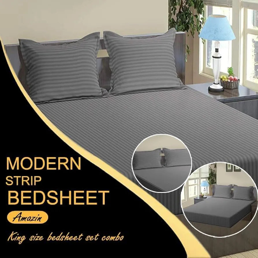 Fresh From Loom Soft Skin Safe Breathable King Size Flat Bedsheets Double Bedsheet Set With 2 Pillow Covers 144 Tc Grey