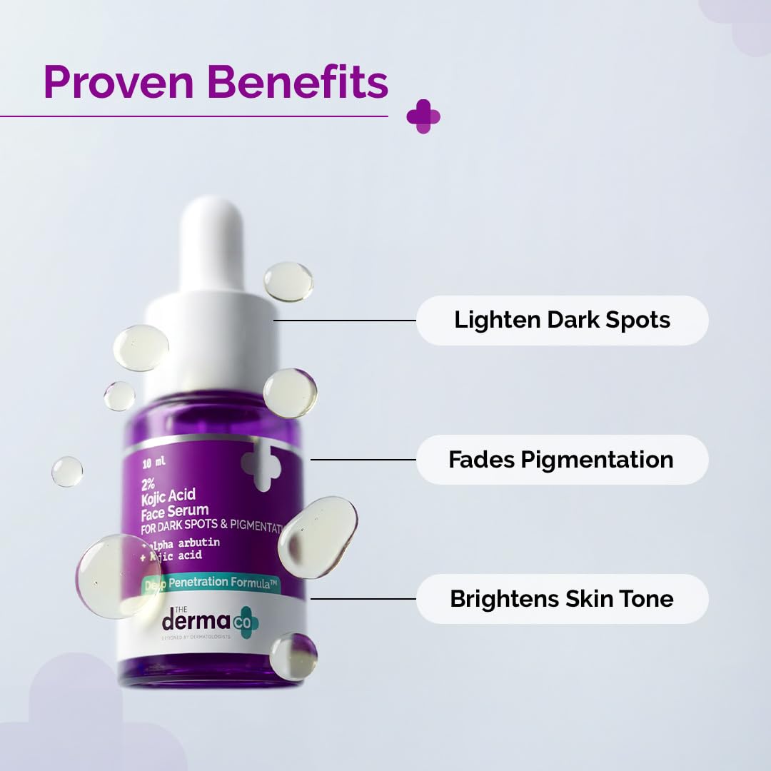 The Derma Co. 2% Kojic Acid Face Serum with Alpha Arbutin, Powered by Deep Penetration Formula™ | Fights Pigmentation | Fades Dark Spots | Brightens & Evens Skin Tone | 10 ml