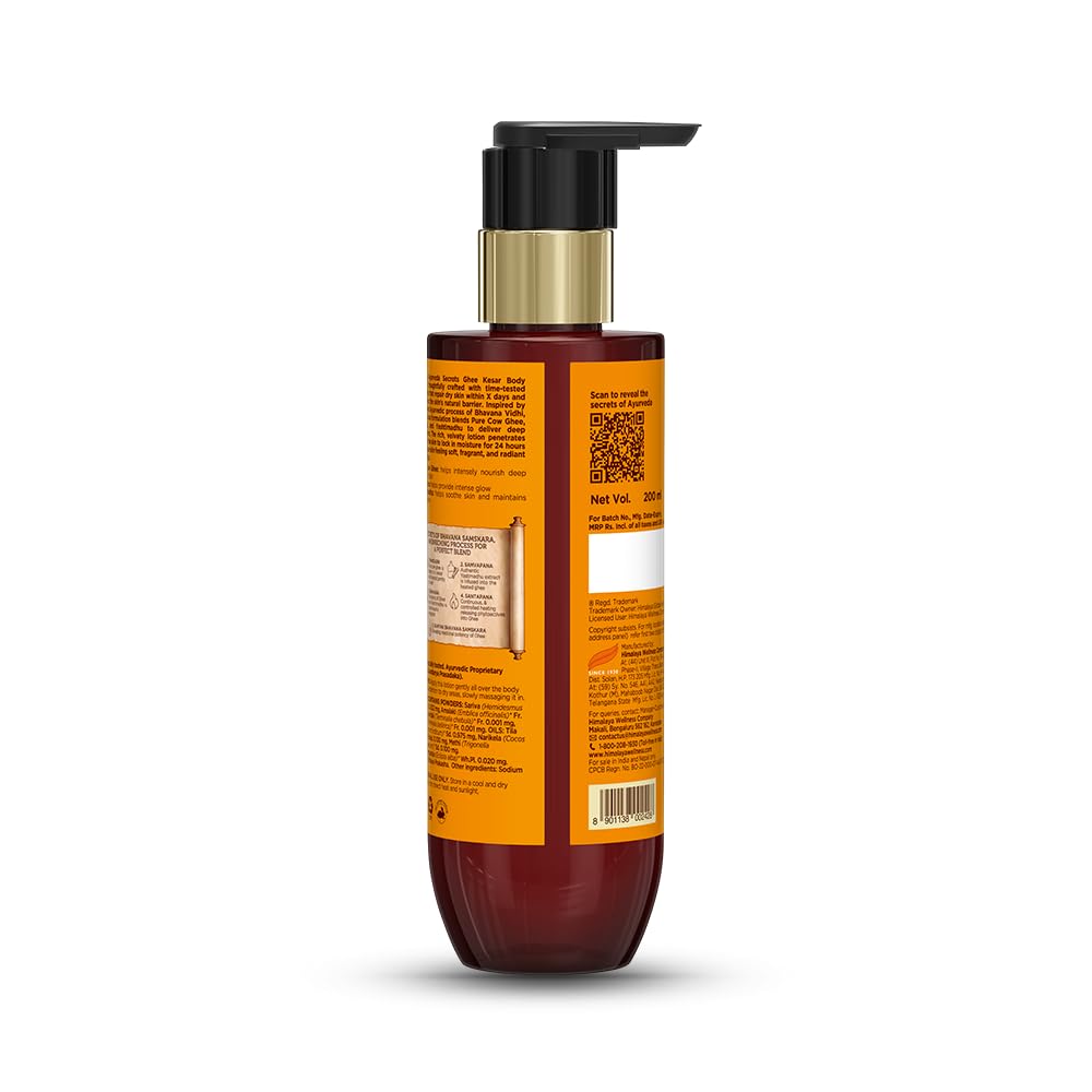 Himalaya Ayurveda Secrets | Ghee Kesar Moisturizing Body Lotion for Dry Skin | With pure cow ghee, kumkuma (saffron) | Paraben & Sulphate Free moisturizing lotion, Ayurvedic | 200ml