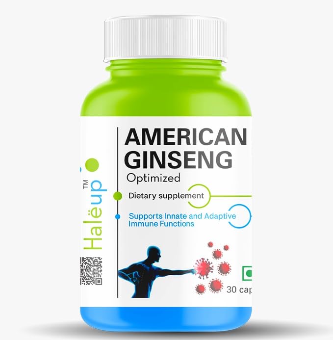 HALEUP American Ginseng - 500 Mg | 60 Capsules | Enhances Immunity | Boosts Strength & Stamina | Improves Alertness & Concentration | Formulated in USA - 60 Count (Pack of 1)