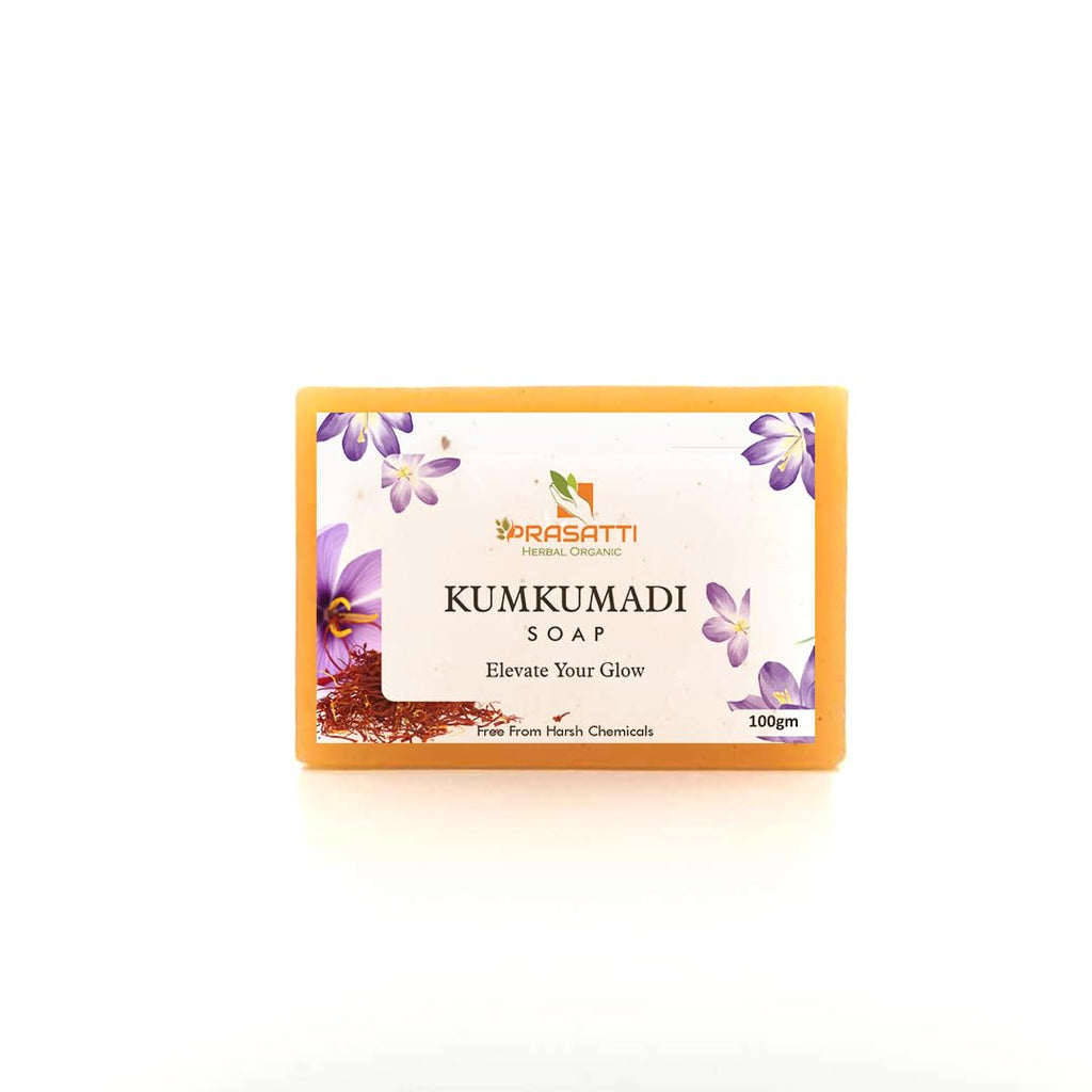 Prasatti Herbal Organic Kumkumadi Bathing Soap Good for Reduce Skin Dryness - 100 Gms | Pack of 2