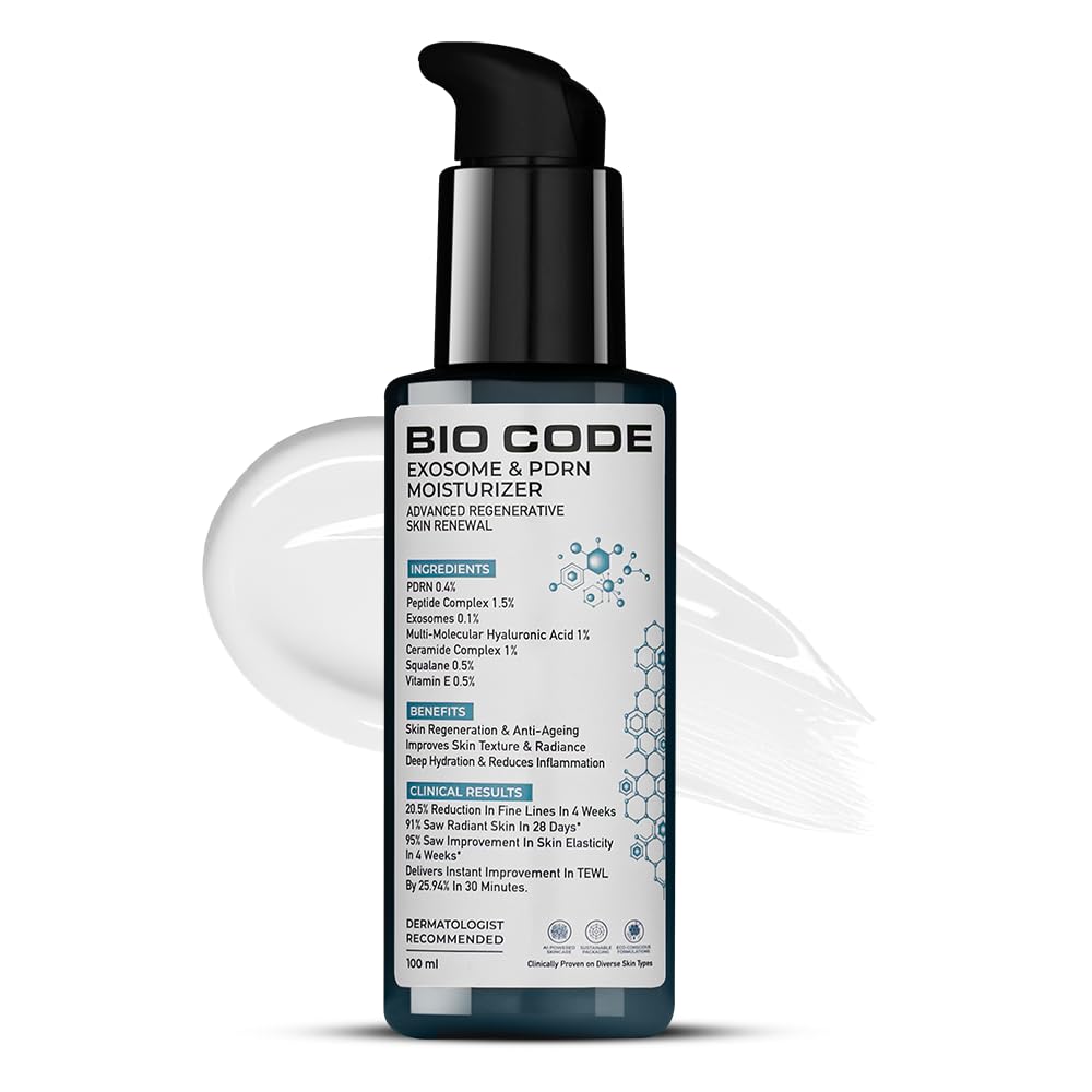 Bio Code 0.1% Exosome & 0.4% PDRN Moisturizer (100ml) â€“ For Anti-Ageing & Skin Regeneration | With 1.5% Peptide Complex, 1% Ceramide Complex & 0.5% Squalane | AI-Enhanced Formula | Dermatologist Recommended