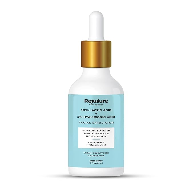 Rejusure Lactic Acid 10% + Hyaluronic Acid 1% Facial Exfoliator - Hydrating and Rejuvenating Serum - 30 Ml