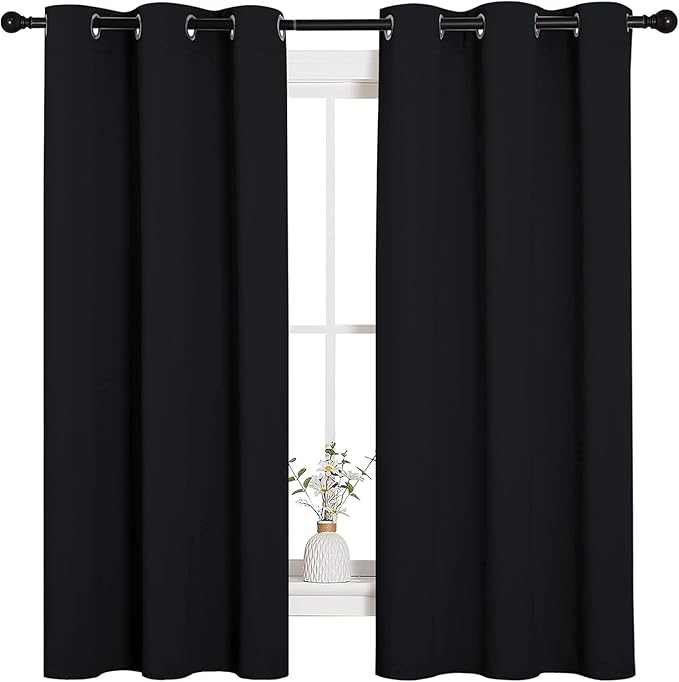 Loomlyfe Black Solid Thermal Insulated Grommet Blackout Curtains for Window | 5 Feet | Set of 2 | Black