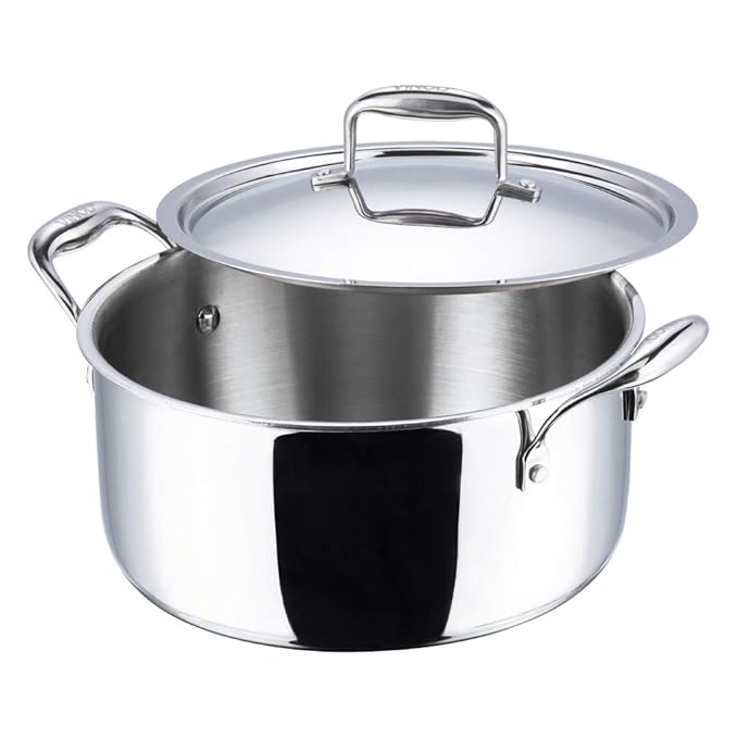 Vinod Platinum Triply Stainless Steel Saucepot with Lid - 8 Litre, 30 cm | 2.5mm Thick | SAS Bottom | Biryani Pot