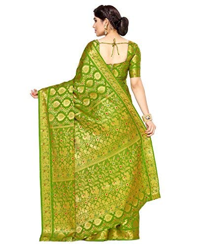 Mimosa Women's Olive Kanchipuram Silk Saree With Blouse Piece