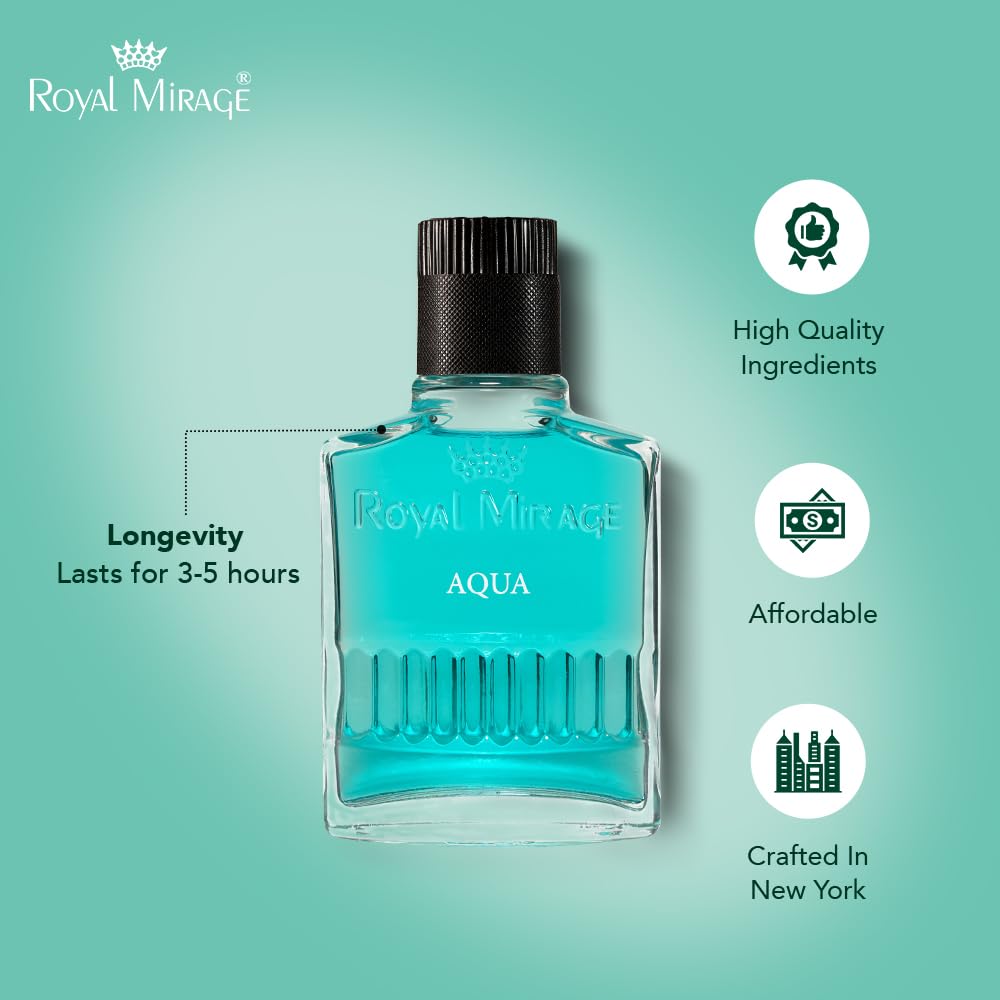Royal Mirage Aqua Aftershave | Refreshing Lotion for Men | Lemon, Rose & Sandalwood Notes | Post-shave Lotion | Ideal for Events, Meetings & Date Nights | Grooming Essentials for Men | 100ml