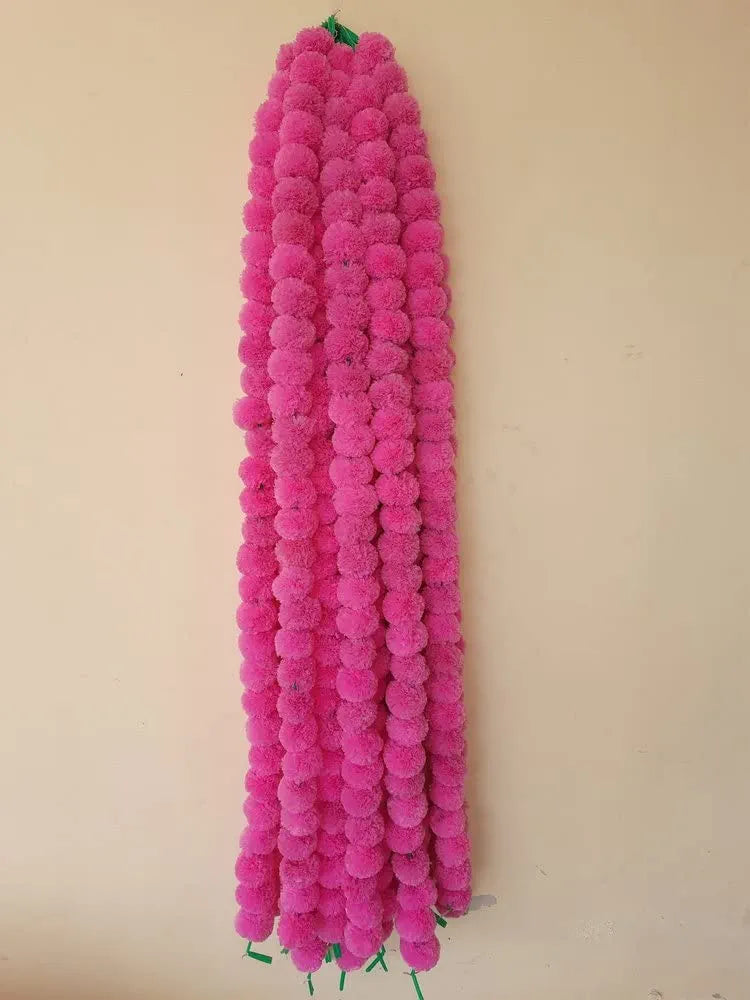 Artificial Marigold Fluffy Flowers Garlands Pooja Room Toran Indian Genda Phool 4.7 Feet