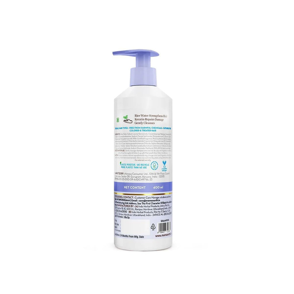 Mamaearth Rice Water Strengthening Shampoo with with Rice Water & Keratin for Damage Repair- 400 ml | Hair Strengthening | Hair Fall Reduction