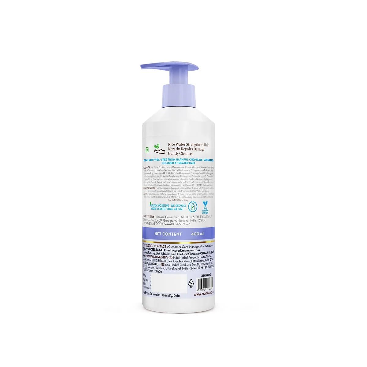 Mamaearth Rice Water Strengthening Shampoo with with Rice Water & Keratin for Damage Repair- 400 ml | Hair Strengthening | Hair Fall Reduction