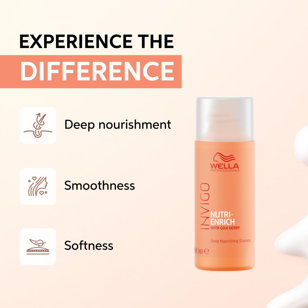 Wella Professionals Invigo Nutri-Enrich Shampoo | Deep Nourishment for Dry, Frizzy & Damaged Hair | 50 ml | With Goji Berry & Vitamin E