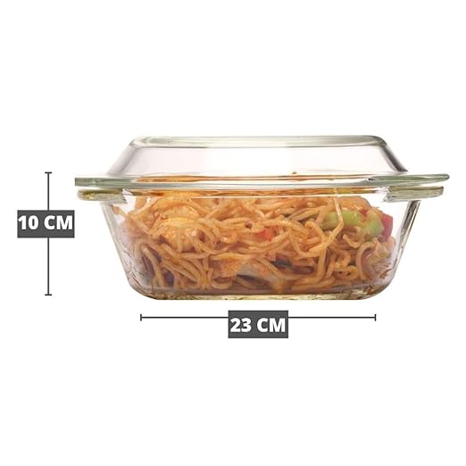Femora Borosilicate Serving Bowl | Glass Casserole Set, Glass Bowl With Lid, Microwave Safe Bowl Set | 2000 Ml