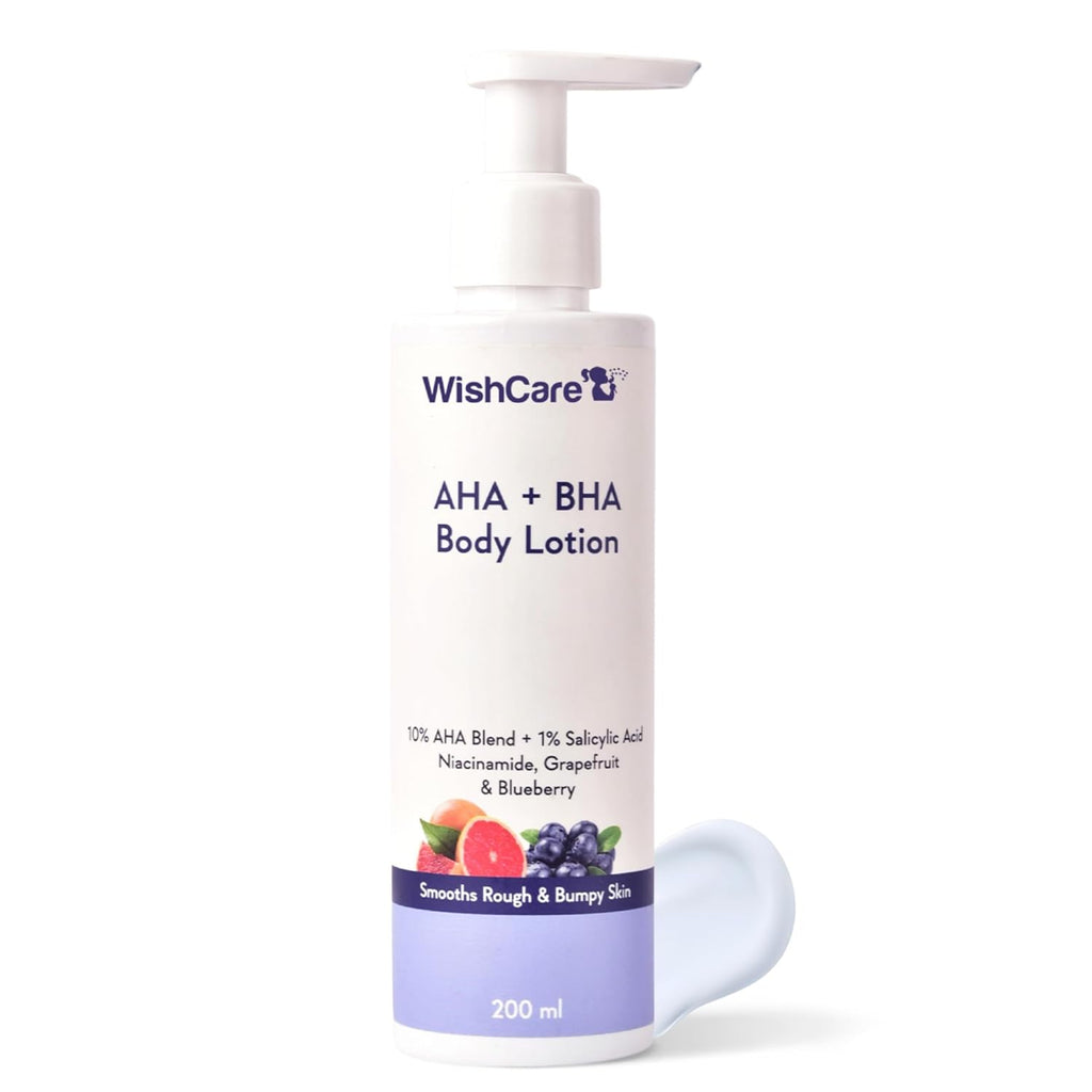 WishCare AHA BHA Body Lotion For Dry Skin | Provides Deep Hydration, Detans & Smooths Rough Skin | With 10% AHA & 1% BHA | Body Lotion For Men & Women | 200ml
