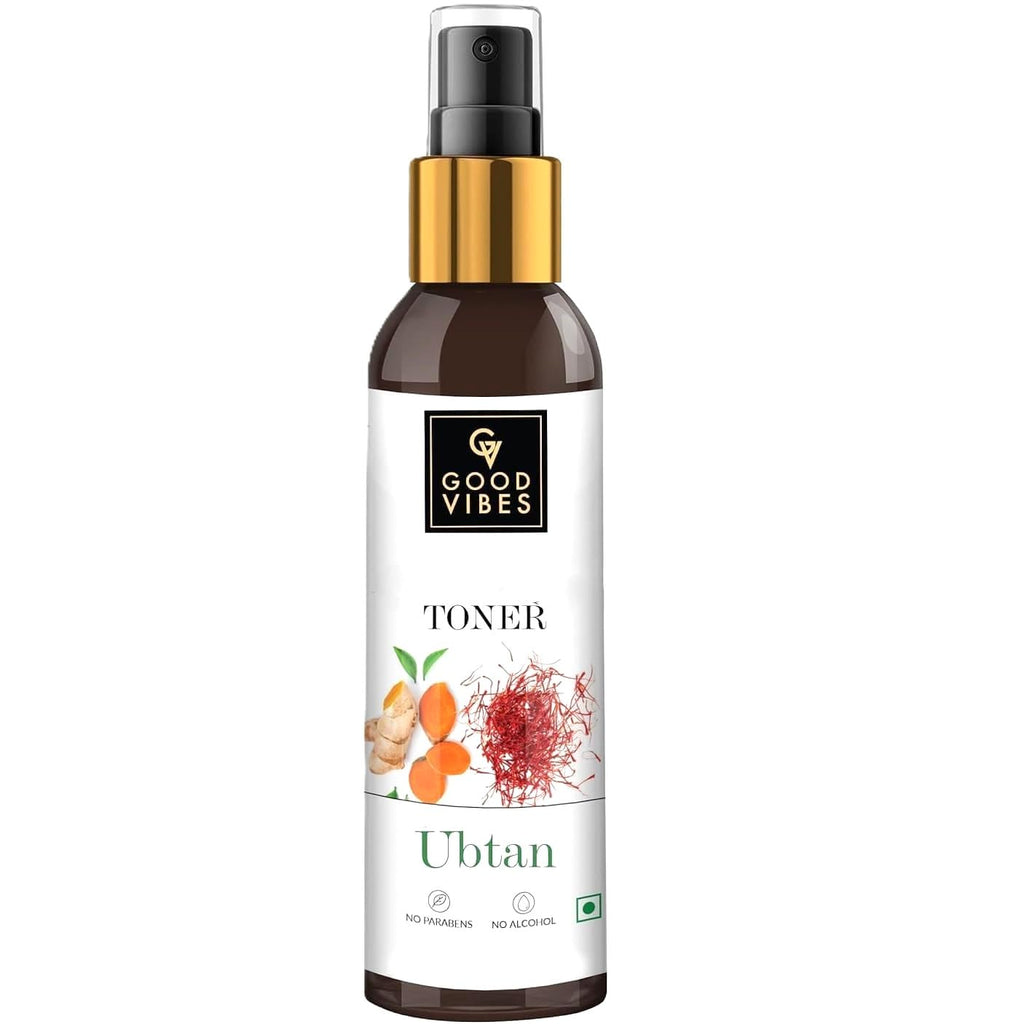 Good Vibes Ubtan Insta Glow Toner, 120 ml | Refreshing Hydrating Detoxifying Face Toner for All Skin Types | With Turmeric, Saffron, Vitamin B3 | Vegan, No Alcohol, Parabens, Sulphates & Mineral Oil