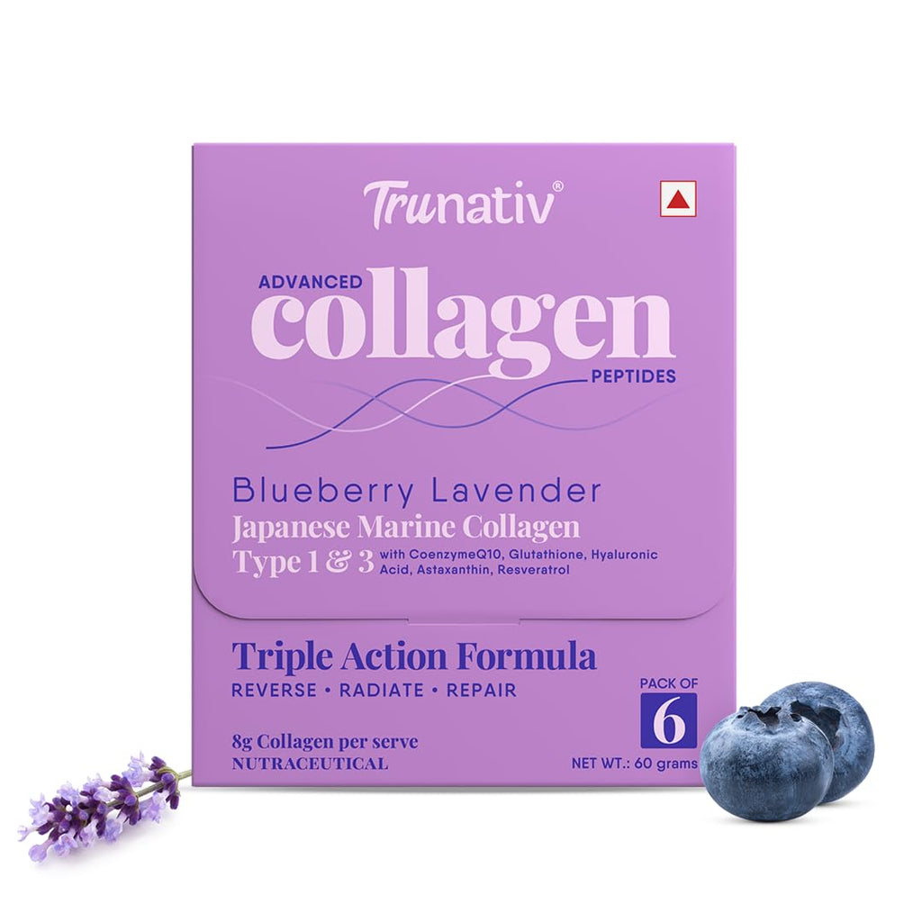 Trunativ Collagen Supplements | Advanced Japanese Marine Collagen Powder for Women & Men | Type 1 and 3 Hydrolyzed Peptides | Supplement with Hyaluronic Acid | Supports Skin Glow, Hair Growth, and Nail Strength | Blueberry Lavender | 60g (Pack of 1)