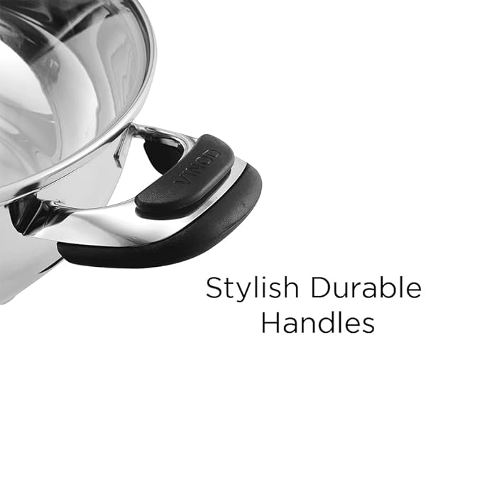 Vinod Durban Stainless Steel Kadhai with Glass Lid 1.7 Litre (20 cm) | 6.2mm Thick | Kadhai for Deep Frying | Induction and Gas Base
