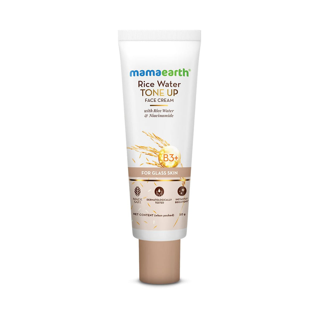 Mamaearth Rice Water Tone Up Face Cream with Rice Water & Niacinamide for Glass Skin 50g | Instantly Brightens | Even Skin Tone | Adds Glow | All Skin Types | Korean Rice Tone Up