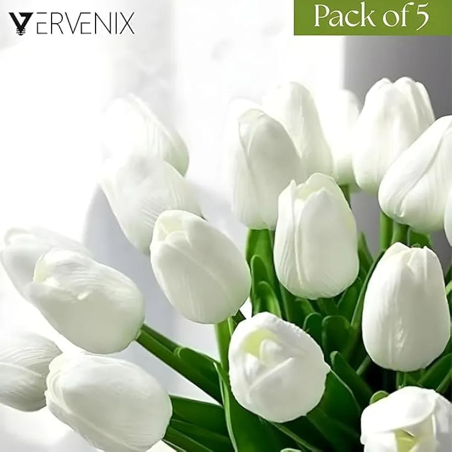 5 Pcs Artificial Tulip Lily Flowers for Vase White Fabric Faux Tulips