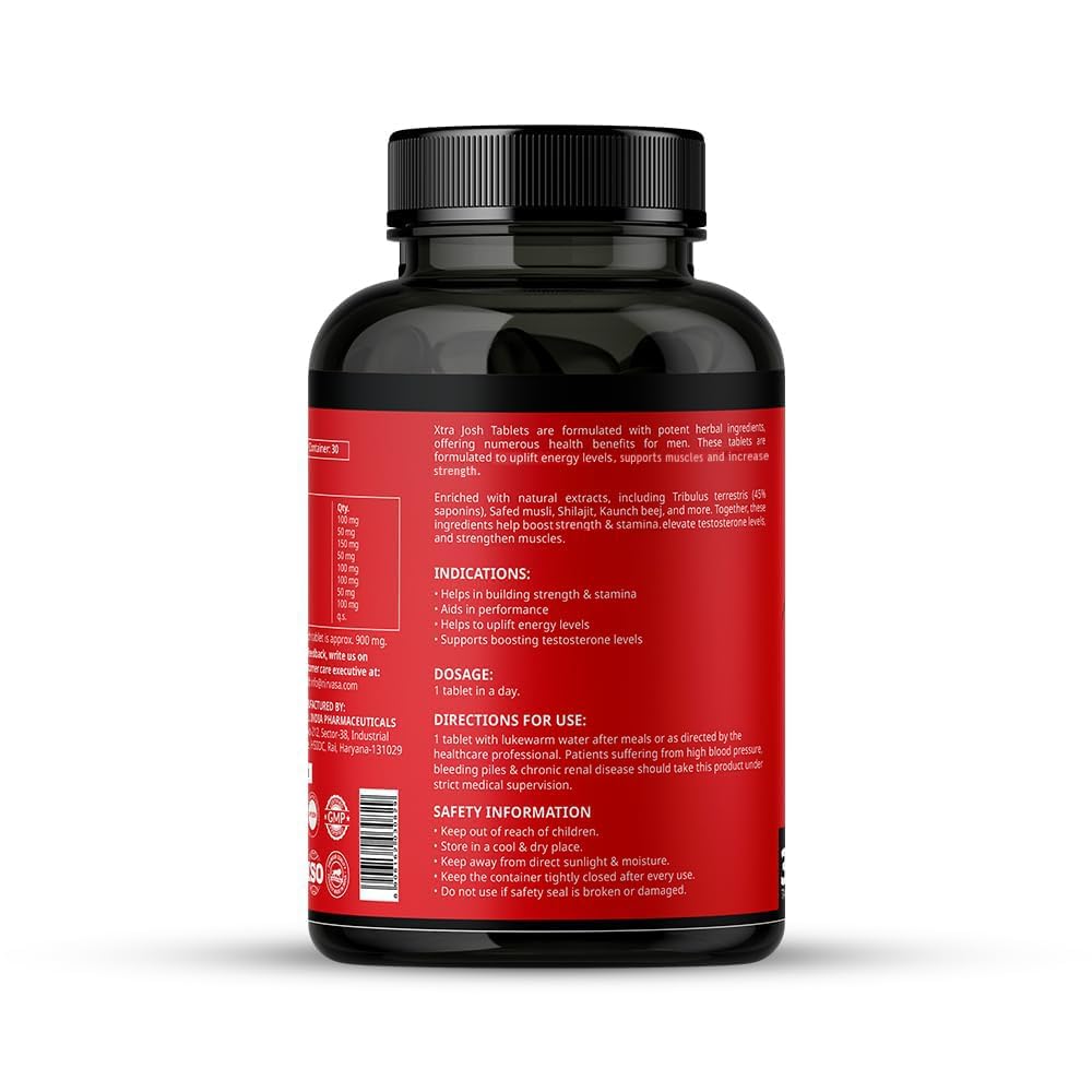 Nirvasa Xtra Josh Tablets for Men (30 Tabs) | Stamina, Energy & Performance Booster | Boosts Vitality, Strength & Endurance | Muscle Support, Enriched with Saponins