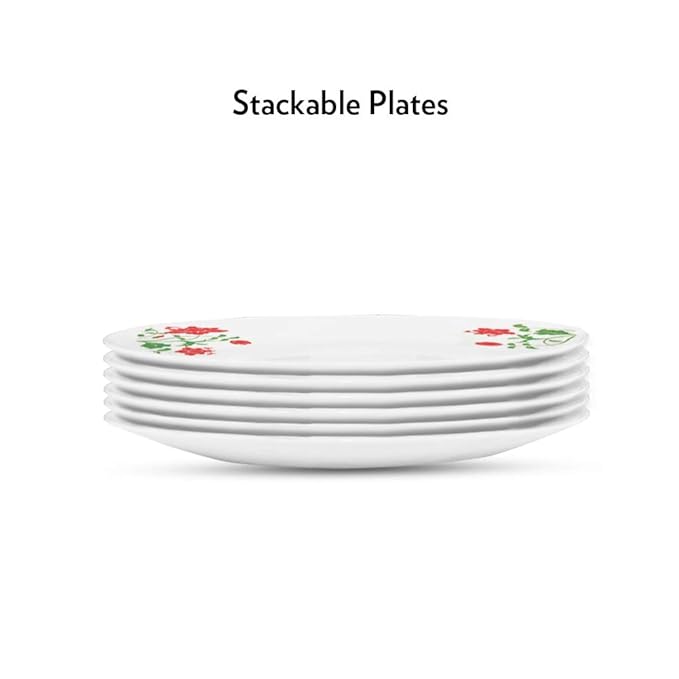 Larah by Borosil Hazel, Opalware Full Plate | 11 Inch | White | Set of 6